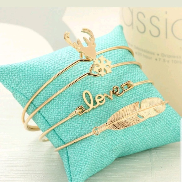 Gold-tone Boho Stackable Bangles (Set of 4) - Picture 2 of 2